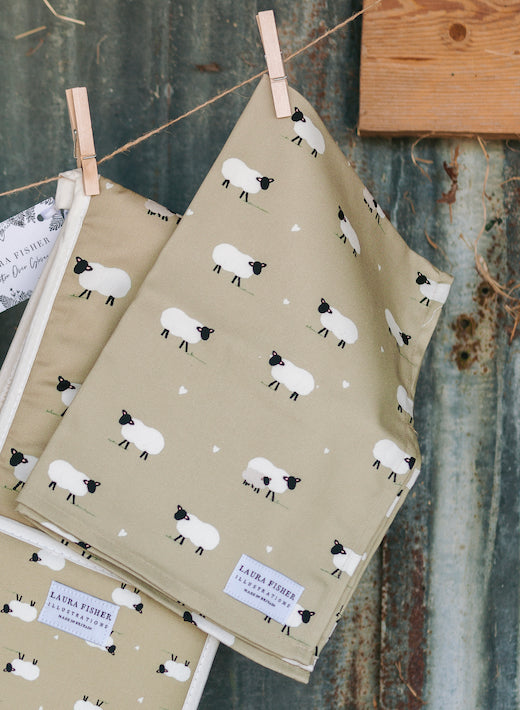 100% Cotton sheep tea towel By Designer Laura Fisher