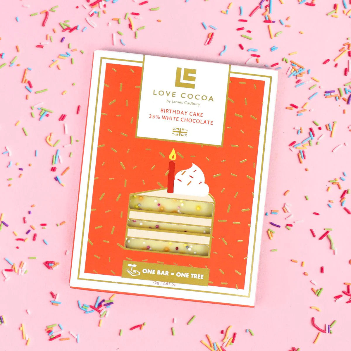 Love Cocoa Birthday Cake  35% White Chocolate Bar 75g