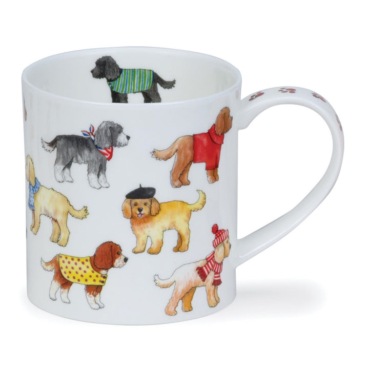 Fine bone china Orkney Dashing Dogs Cockapoo Mug. Handmade in England.