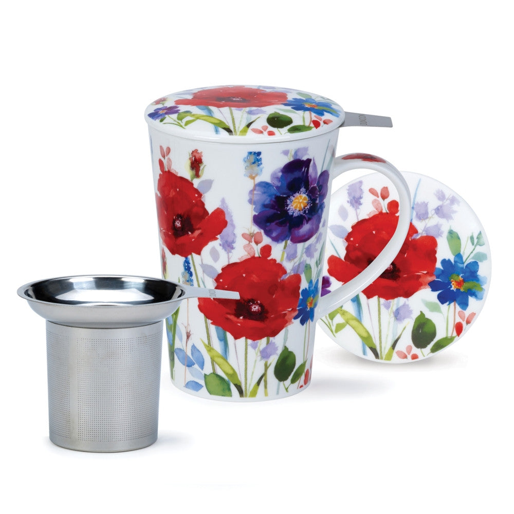 Dunoon fine bone china Wild Garden mug and infuser set in the Glencoe shape. Handmade in England.