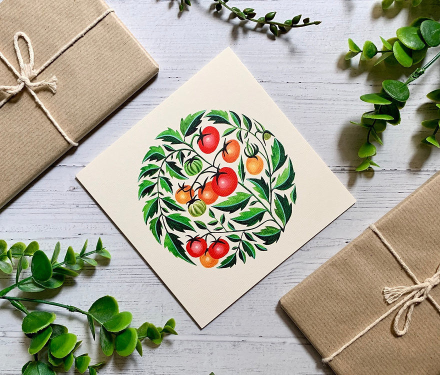Tomato Plant Greeting card by Becky Amelia.