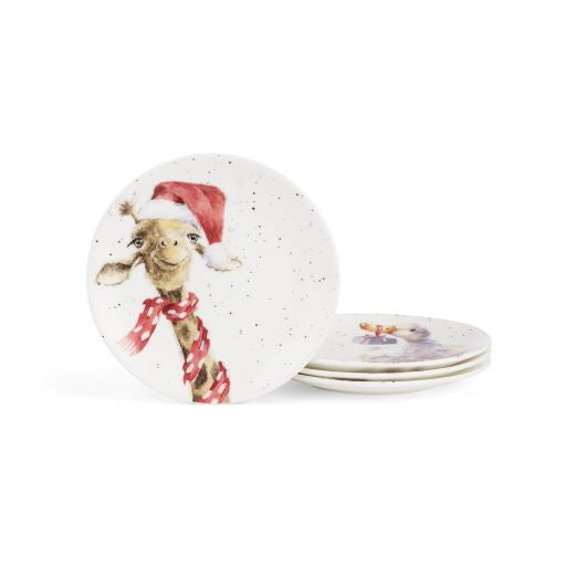 Set of 4 Festive 6.5 Inch Coupe Plates  (Giraffe, Duck, Dog, Donkey) from Wrendale Designs by Royal Worcester.