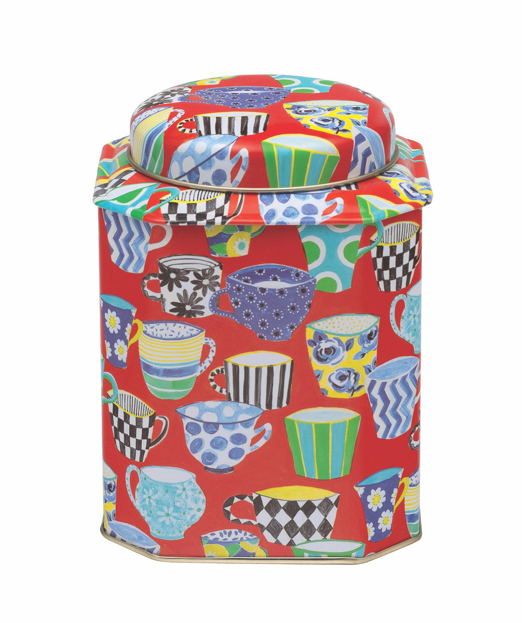 Red Teacup domed lid wavy tea caddy