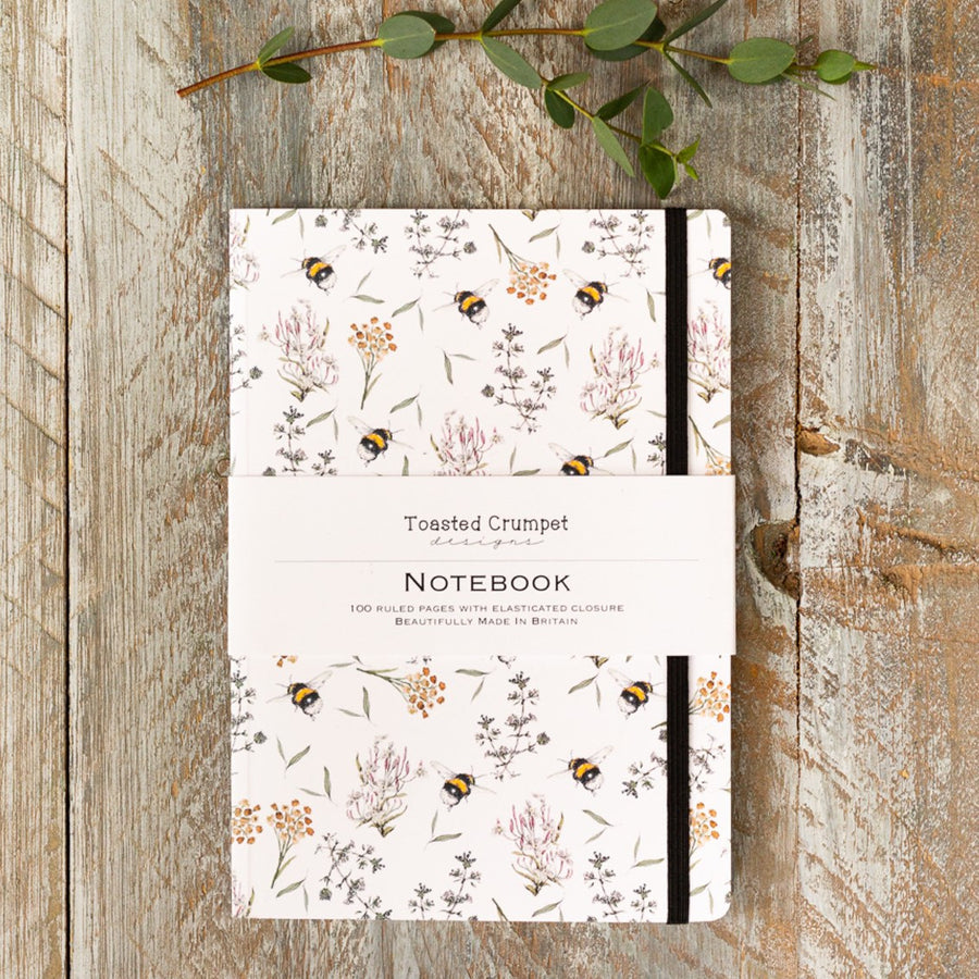 Bees & Honeysuckle A5 Lined Notebook by Toasted Crumpet.