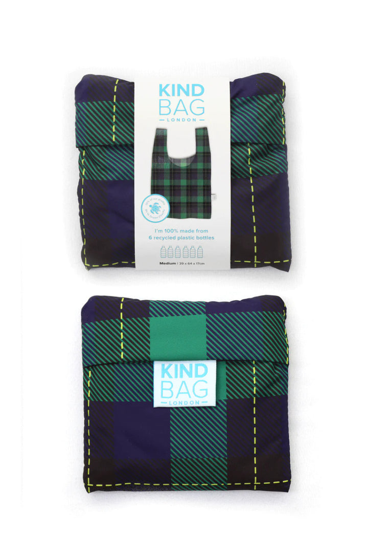 Tartan Medium Reusable Bag made form 100% recycled plastic bottles from Kind Bag London.