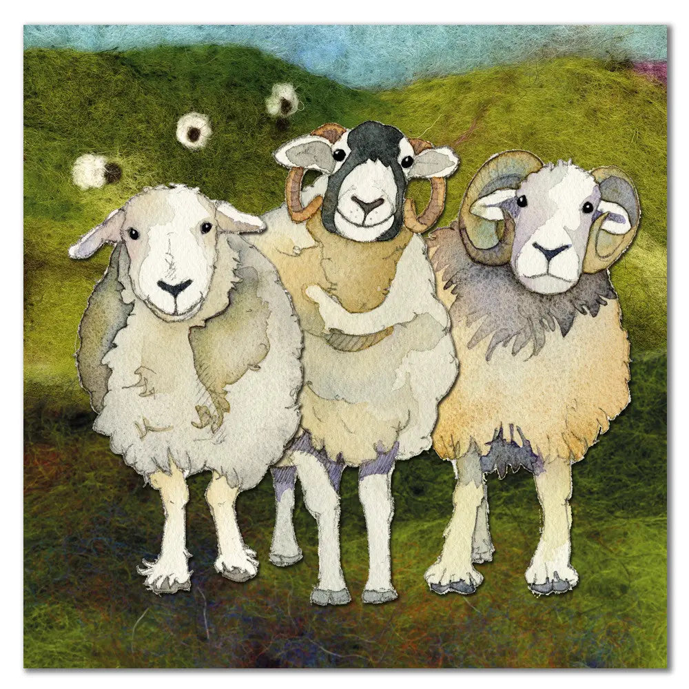 Three Sheep Greetings Card by Emma Ball