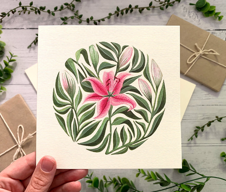 Stargazer Lilies Greeting card by Becky Amelia.