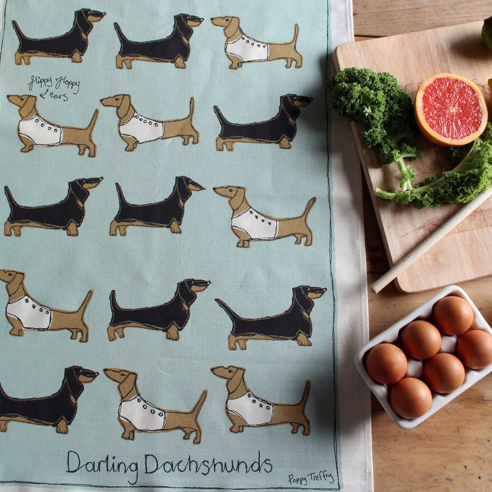 Poppy Treffry Dachshunds 100% cotton tea towel.