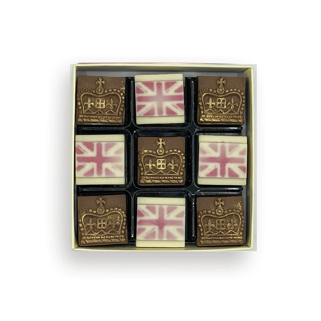Milk Chocolate flags and crowns by Choc on Choc.
