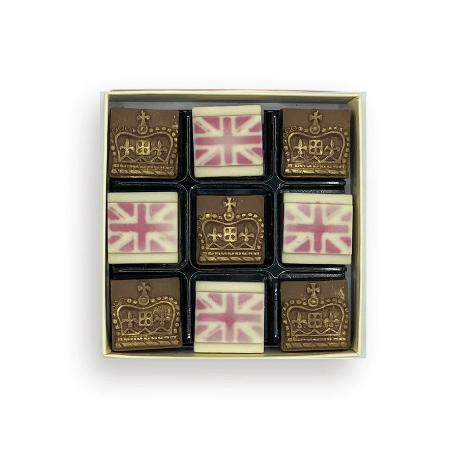 Milk Chocolate flags and crowns by Choc on Choc.