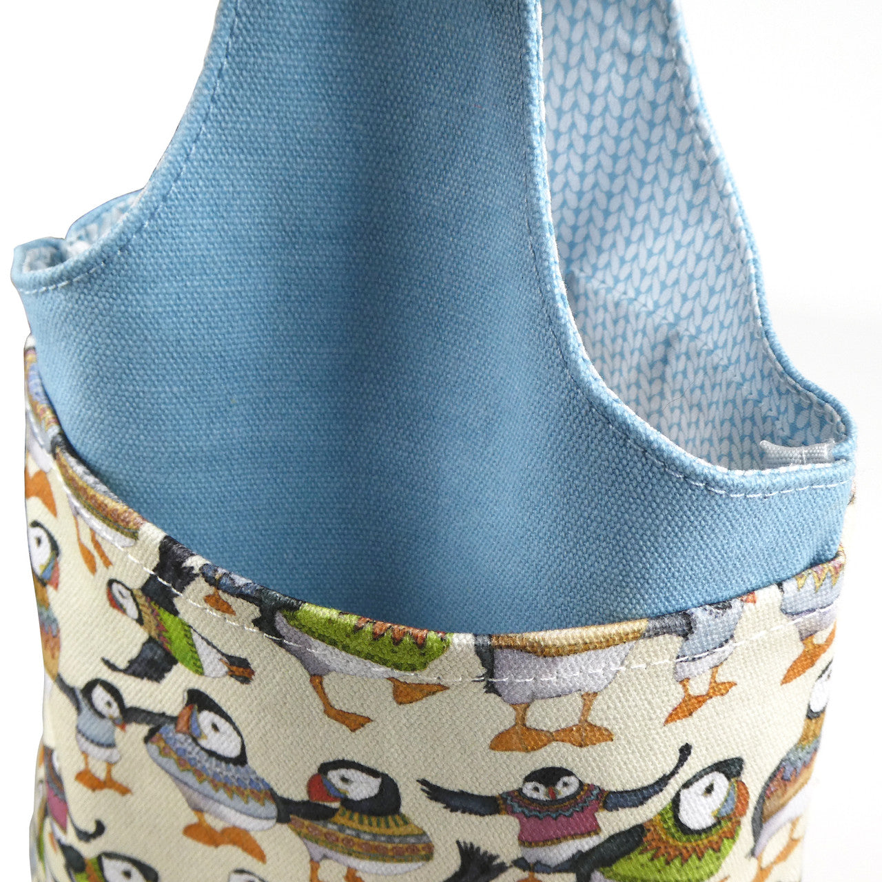 Woolly Puffins 100% cotton Small Wrist Bag from Emma Ball.