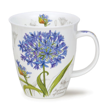 Dunoon Botanical Sketch Agapanthus mug in Nevis shape. Image