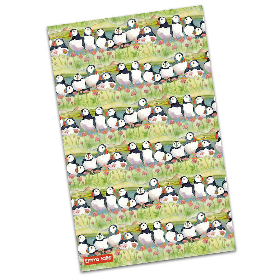 Sea Thrift Puffins 100% Cotton Tea Towel from Emma Ball.