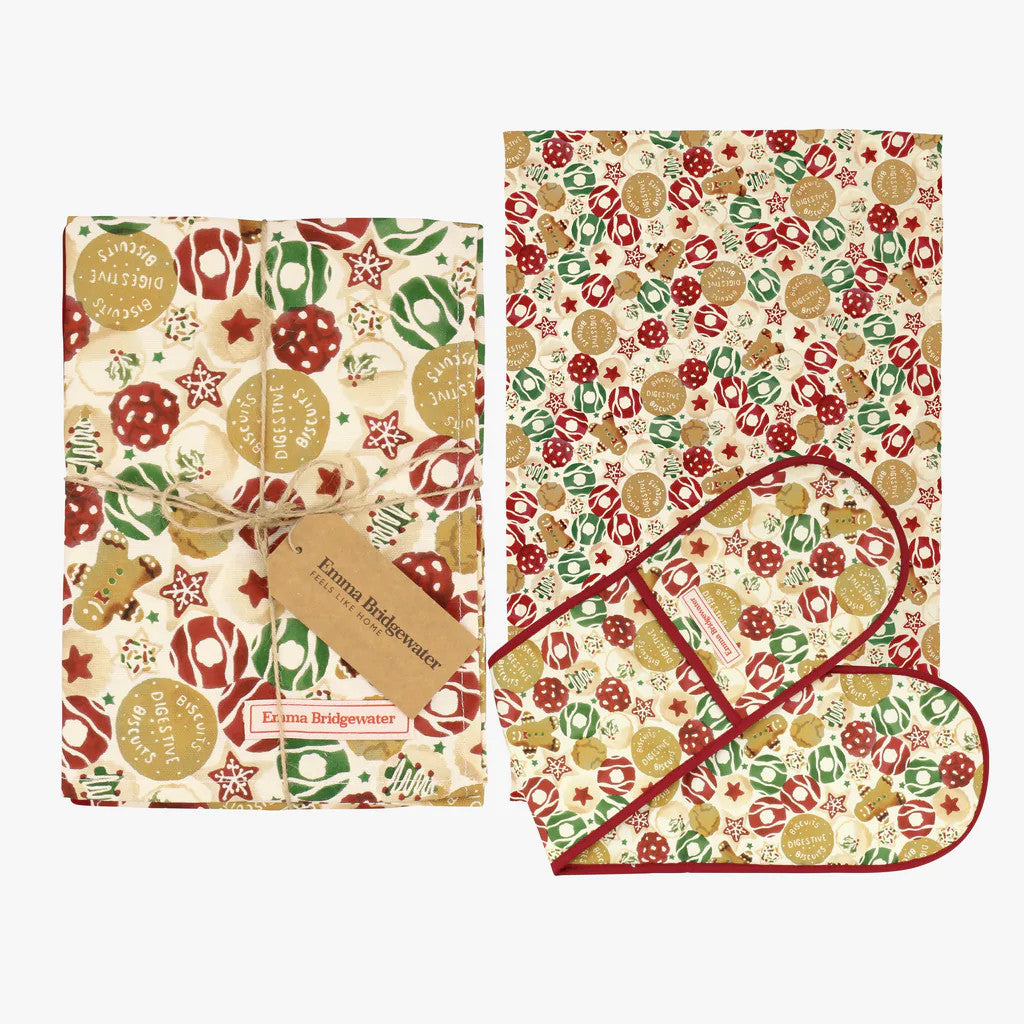 100% Cotton Emma Bridgewater Christmas Biscuits Oven Glove & Tea Towel Set