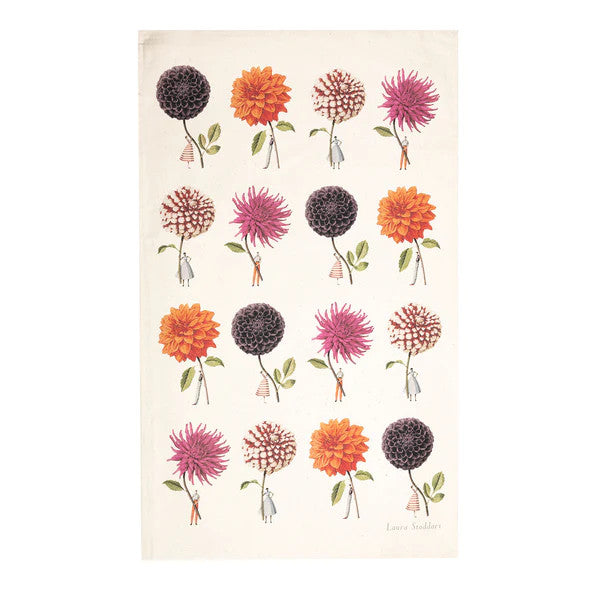In Bloom Multi Dahlias Linen Tea Towel by Laura Stoddart