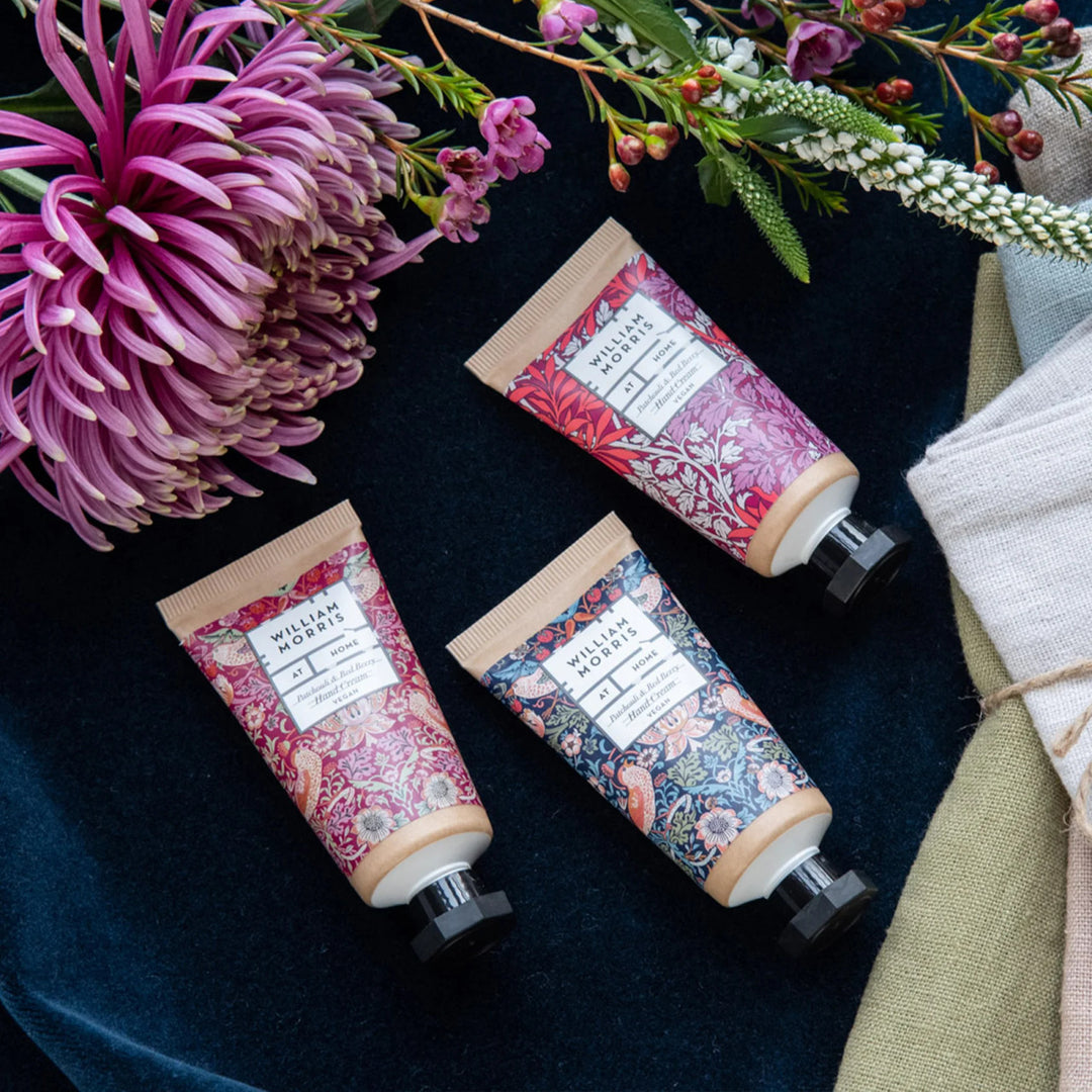William Morris Strawberry Thief Hand Cream Collection by Heathcote & Ivory.