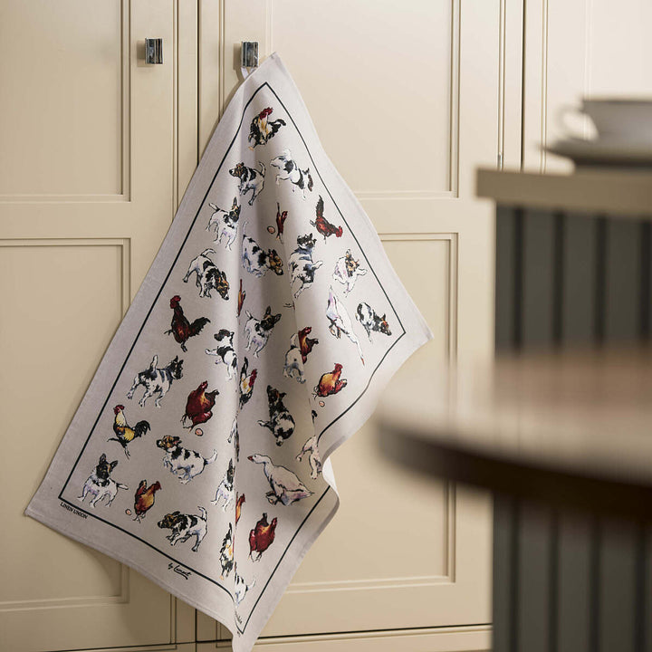 Farmyard Frolics Linen/Cotton Tea Towel by Samuel Lamont.