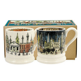 Set of 2 handmade pottery London half pint mugs from Emma Bridgewater.