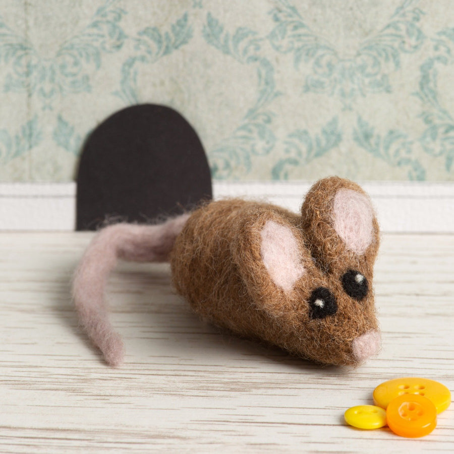 Brown Mouse Brooch Felting Kit by Hawthorn Handmade.