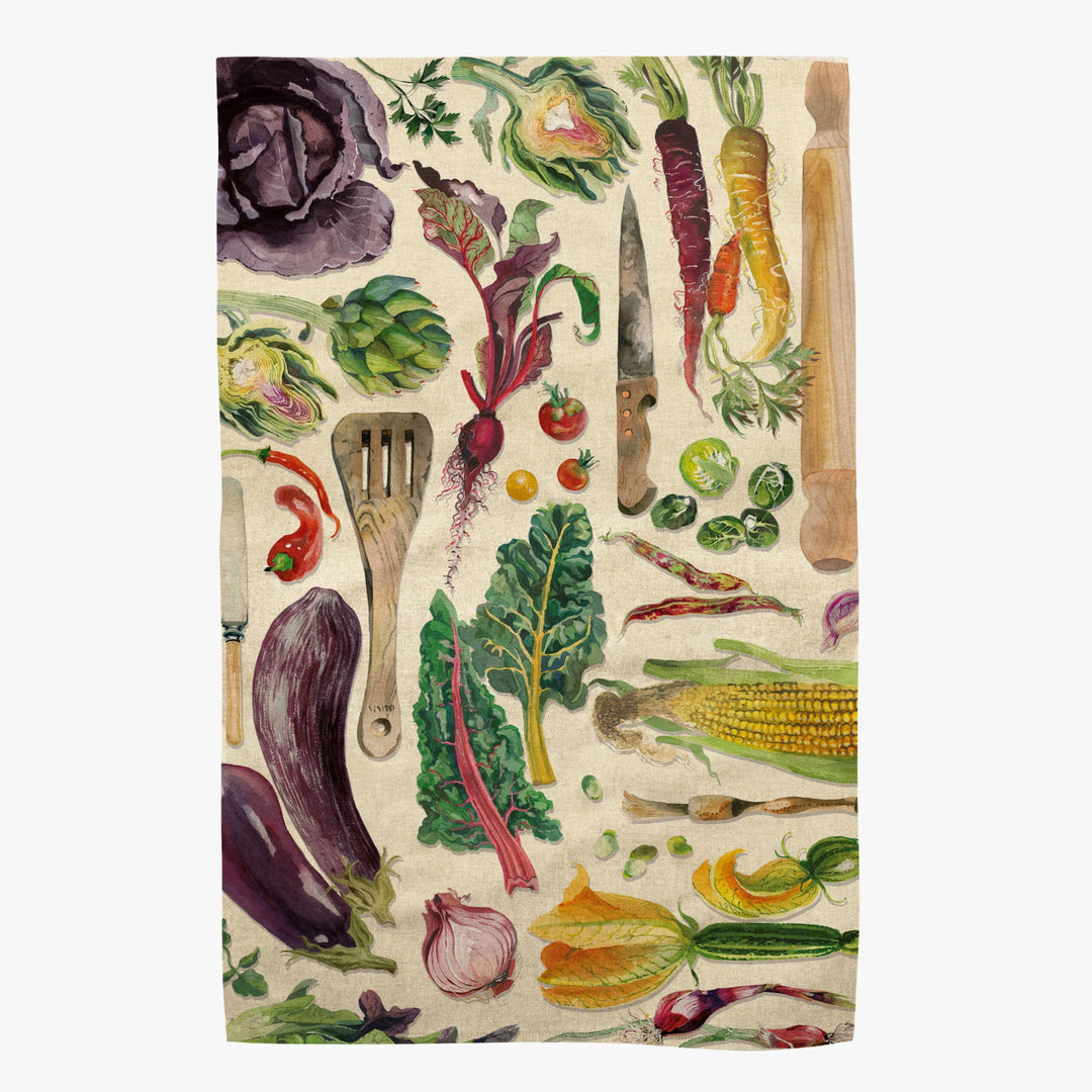 Emma Bridgewater Vegetable Garden Linen Blend tea towel 