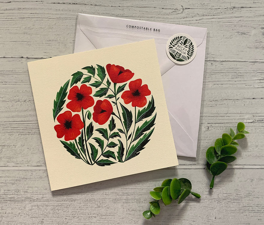 Poppies Greeting card by Becky Amelia.