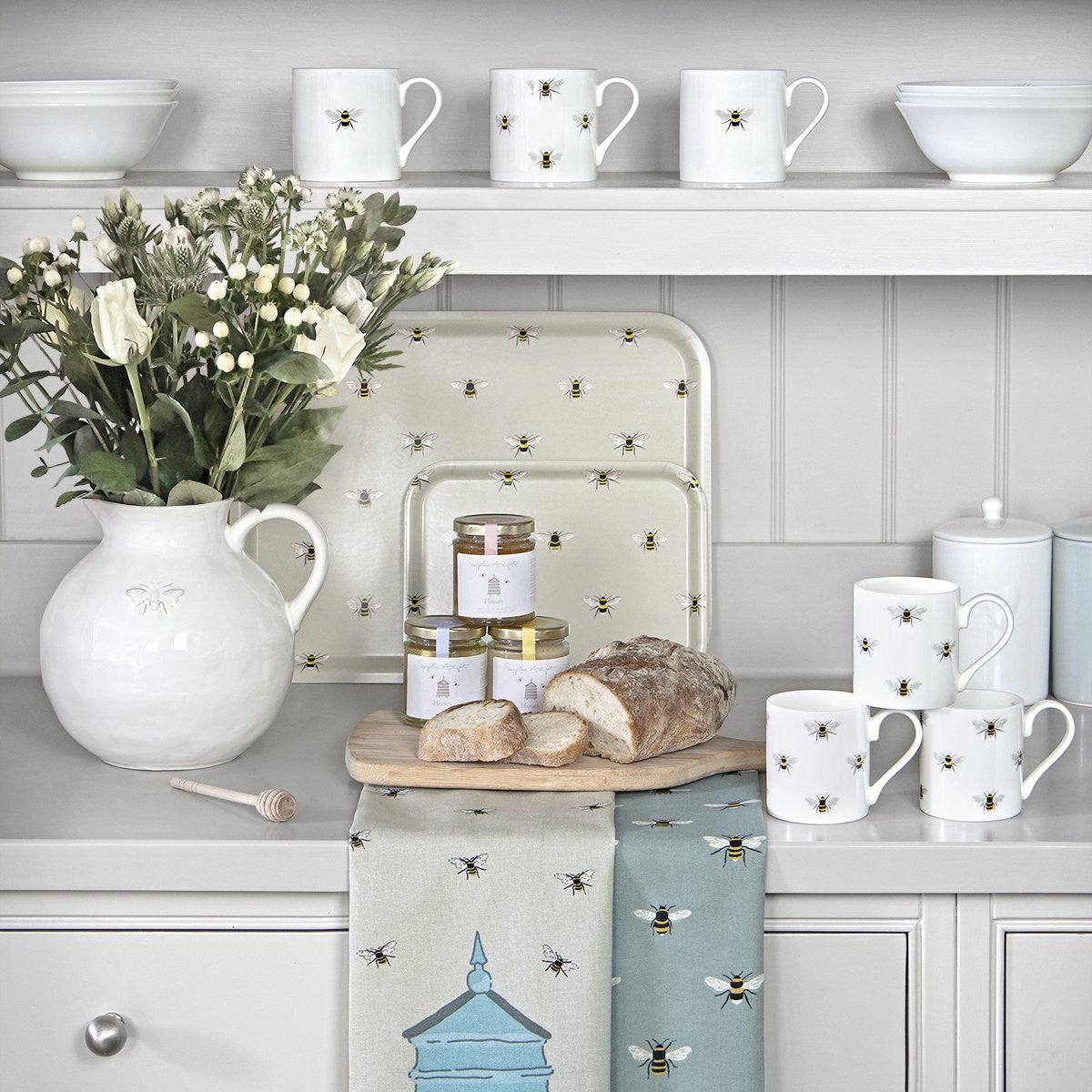 Sophie Allport Bees Teal Scene Tea Towel