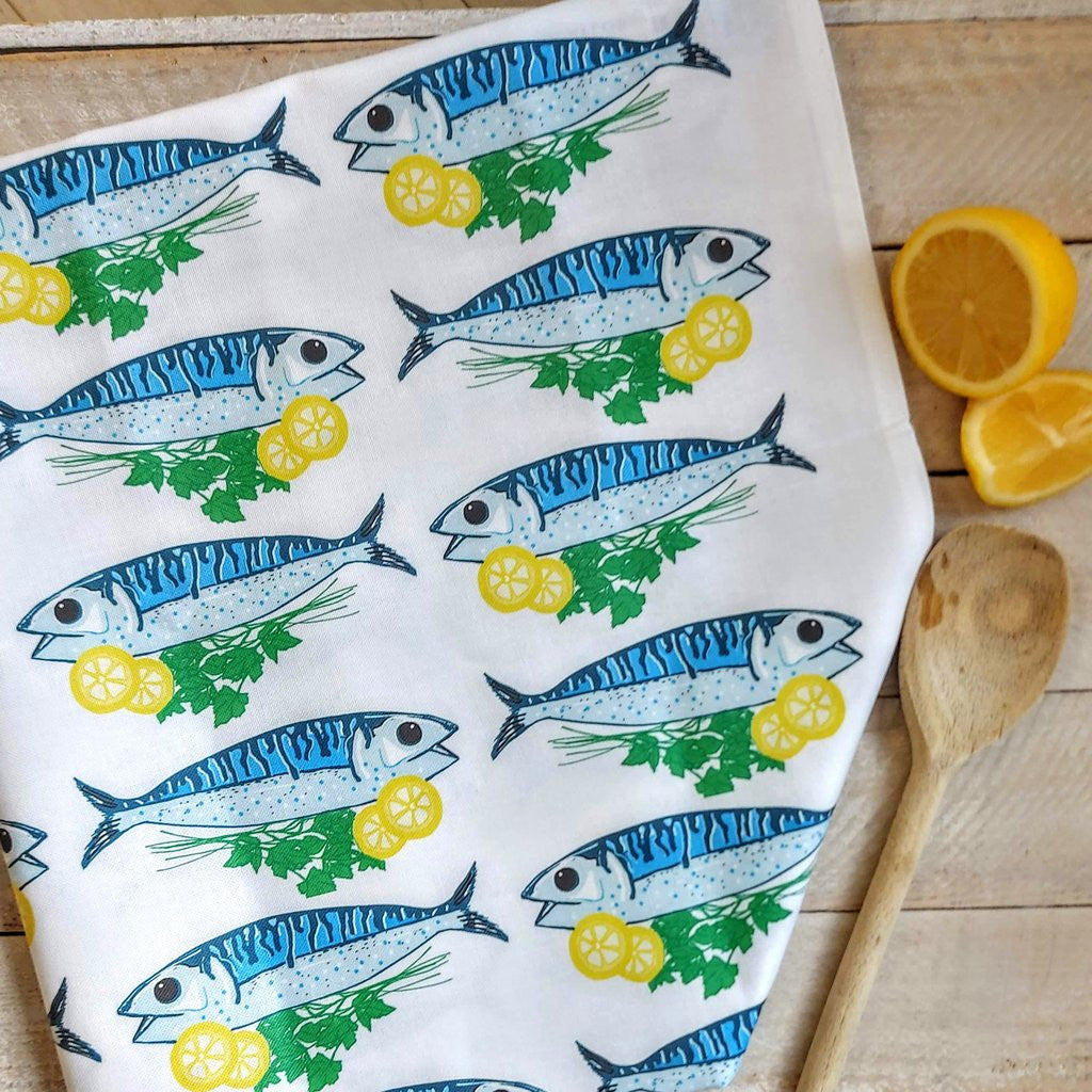 Fish & Lemon Tea Towel from Lucky Lobster Art