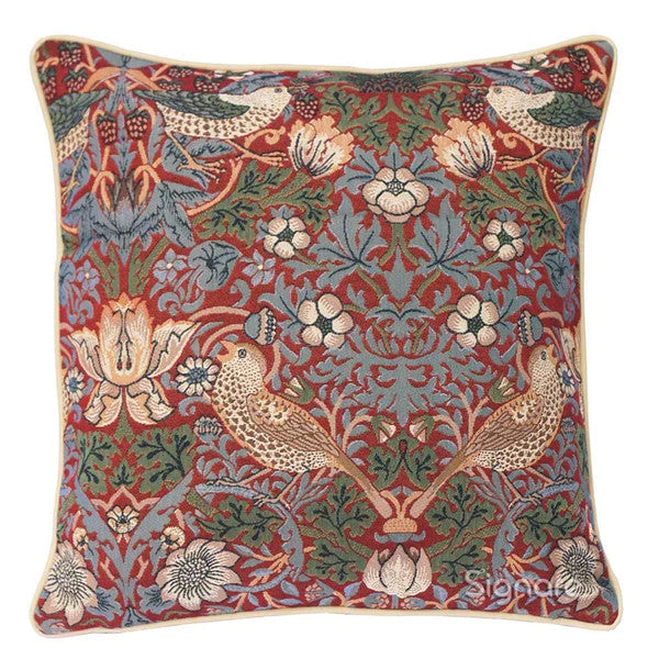 William Morris Strawberry Thief Red Pillow
