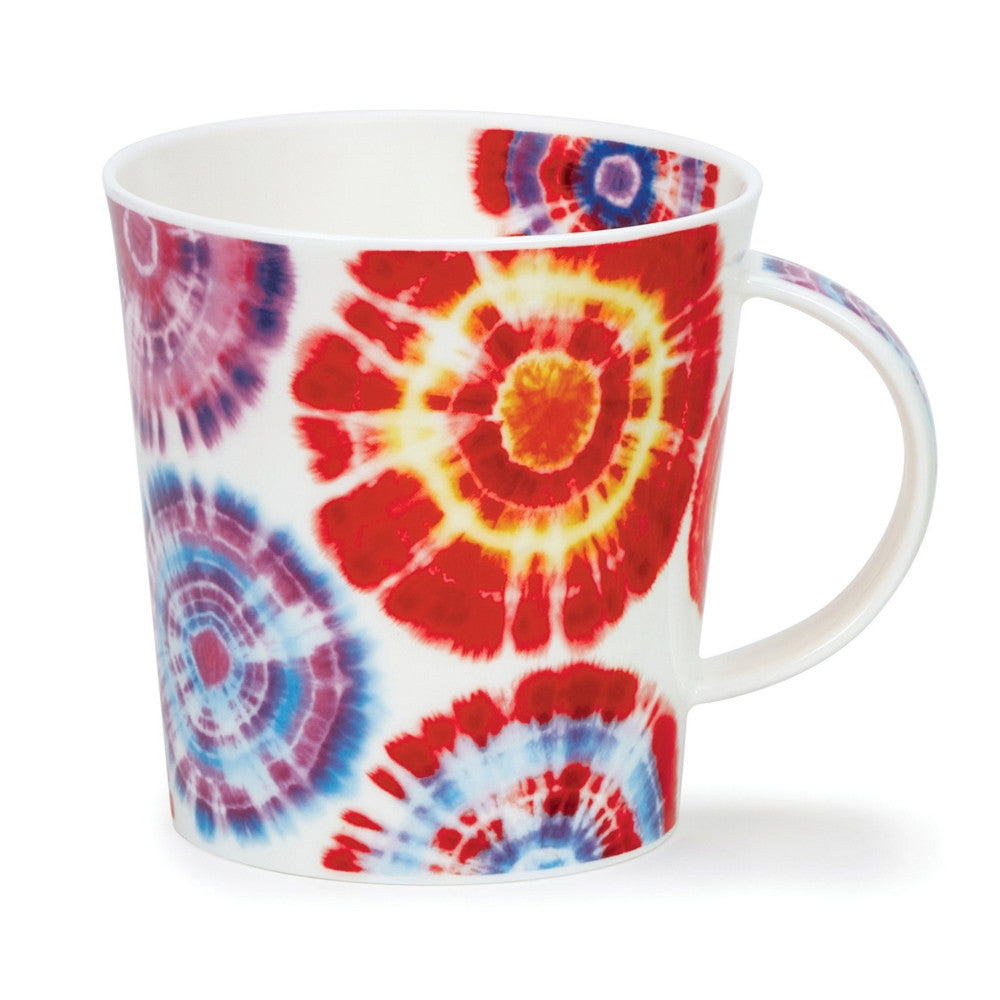 Bone China Dunoon Cairngorm Tie-Dye Mug - Red. Handmade in England
