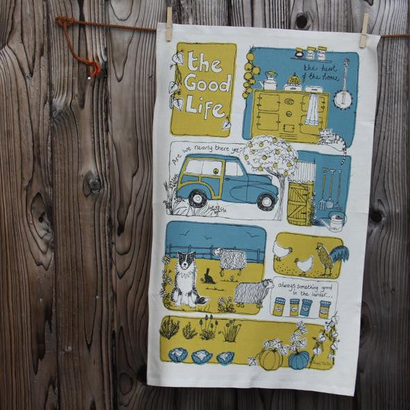 Poppy Treffry The Good Life 100% cotton tea towel.