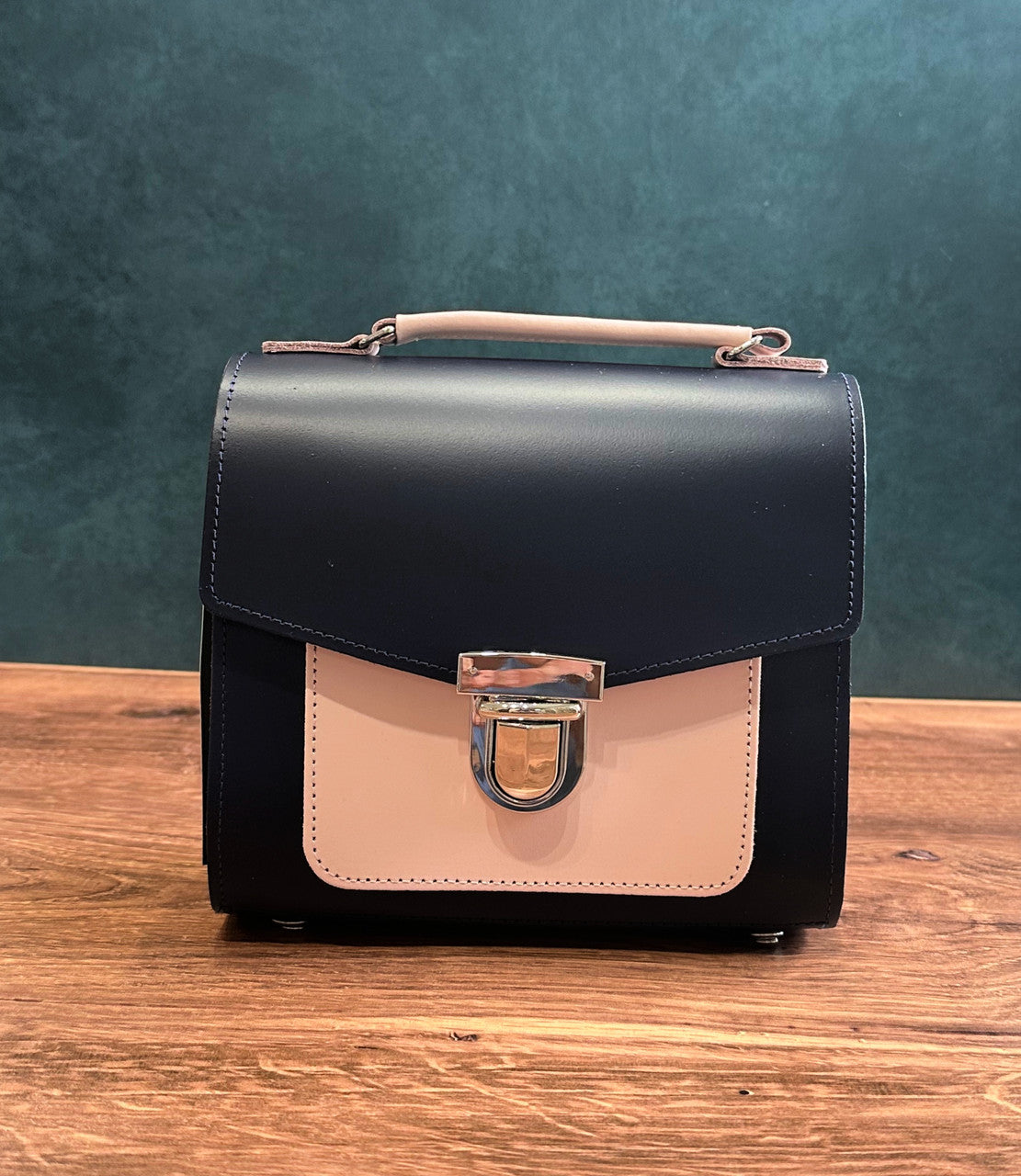 Zatchels Handmade Leather Sugarcube Plus - Navy & Blush