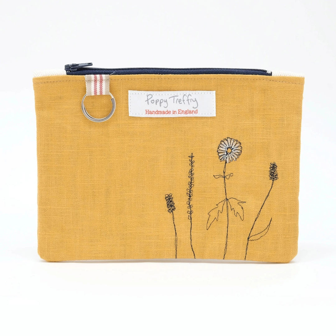 Wild Grasses Flat Embroidered Zip Purse with Keyring