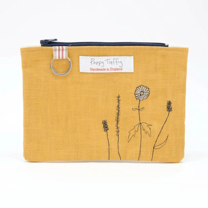 Wild Grasses Flat Embroidered Zip Purse with Keyring