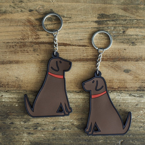 PVC Double-Sided Mischievous Mutts Key Ring - Chocolate Lab
