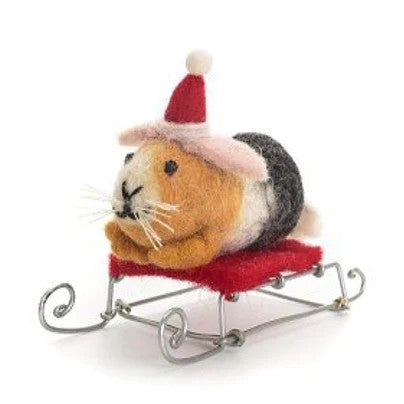 Mini Guinea Pig on Sledge Felt Decoration