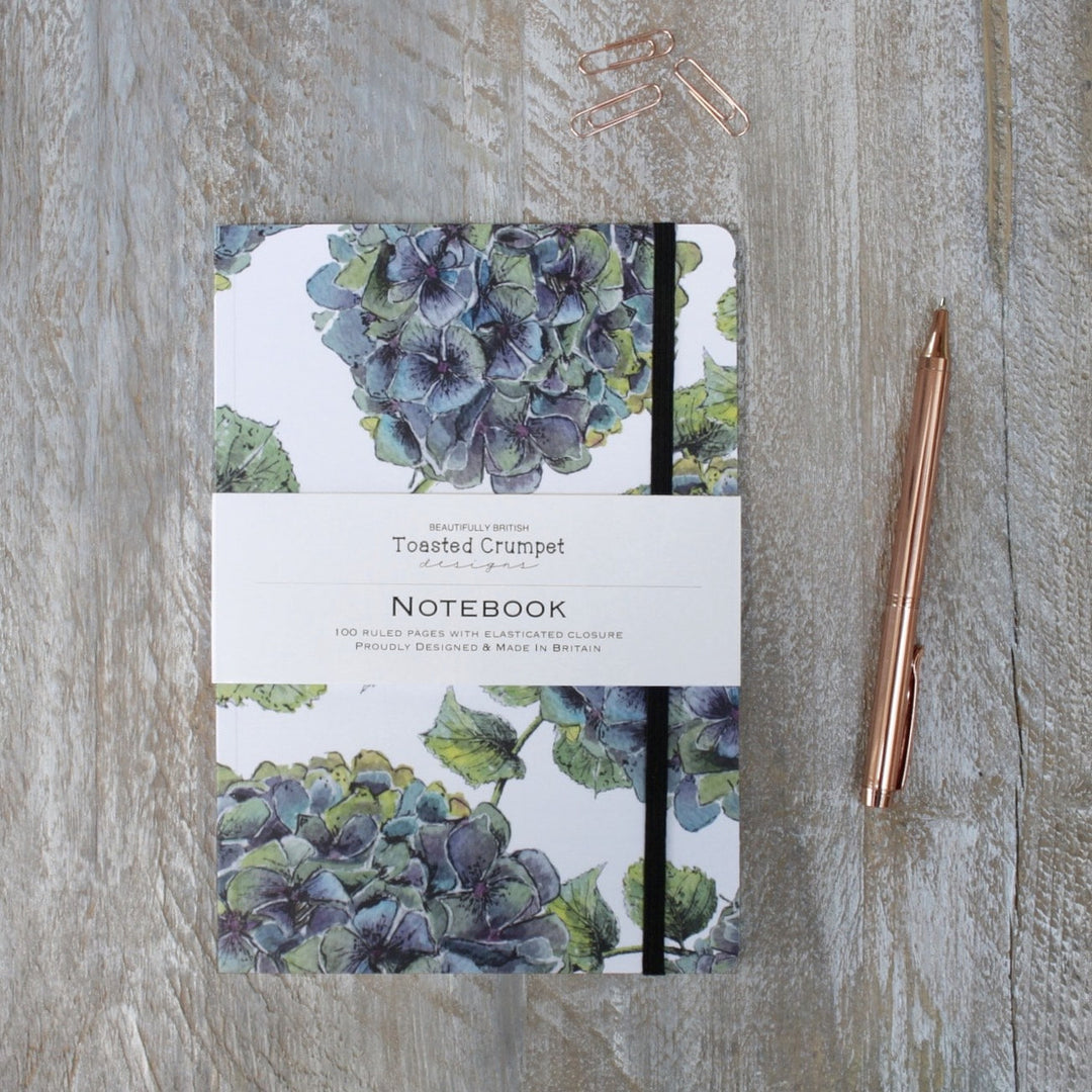 Hydrangea Pure A5 Lined Notebook by Toasted Crumpet.