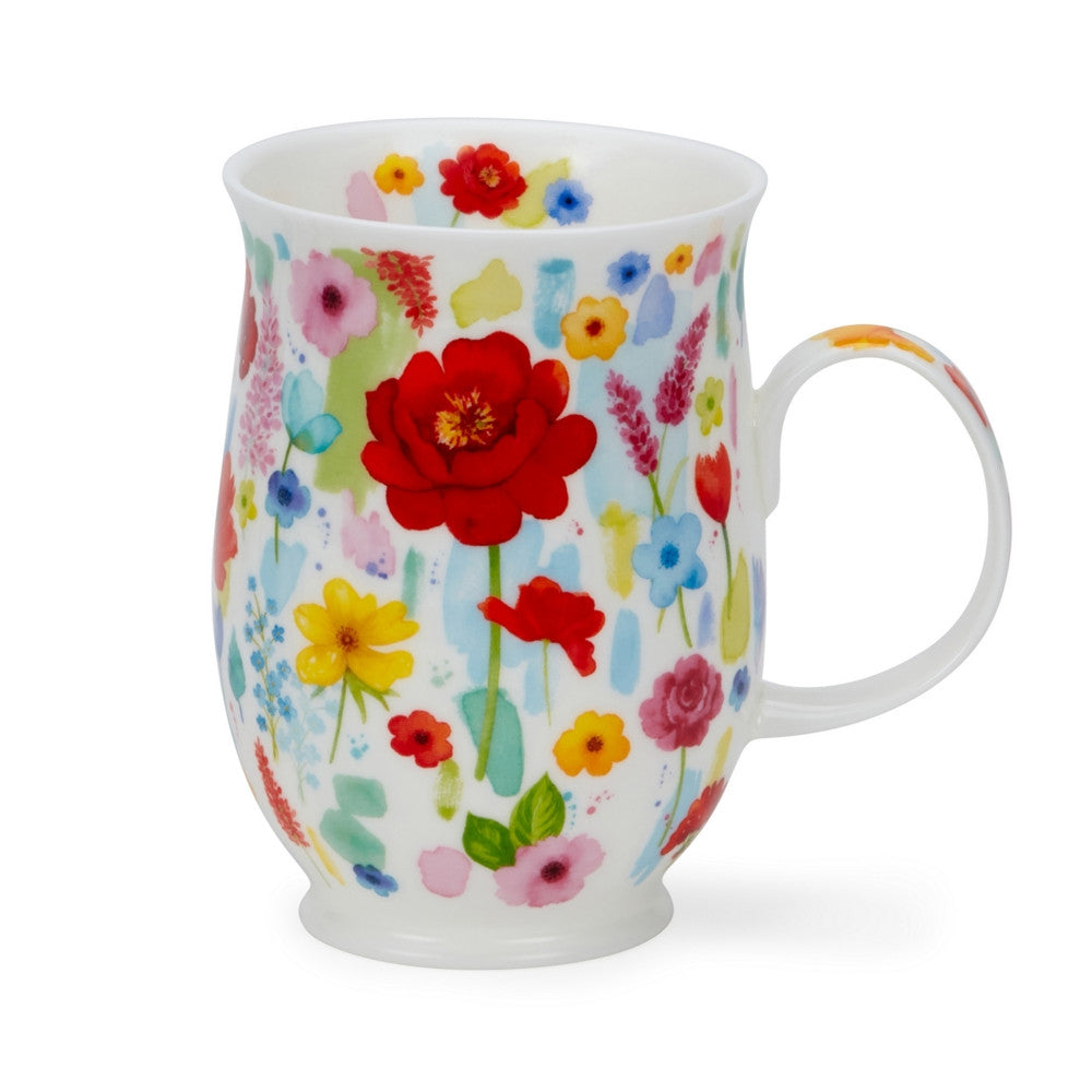  Dunoon Suffolk Floral Burst Mug. Handmade in England. - Red