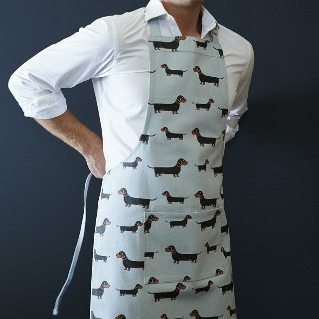 Organic cotton dachshund apron from Sweet William Designs.