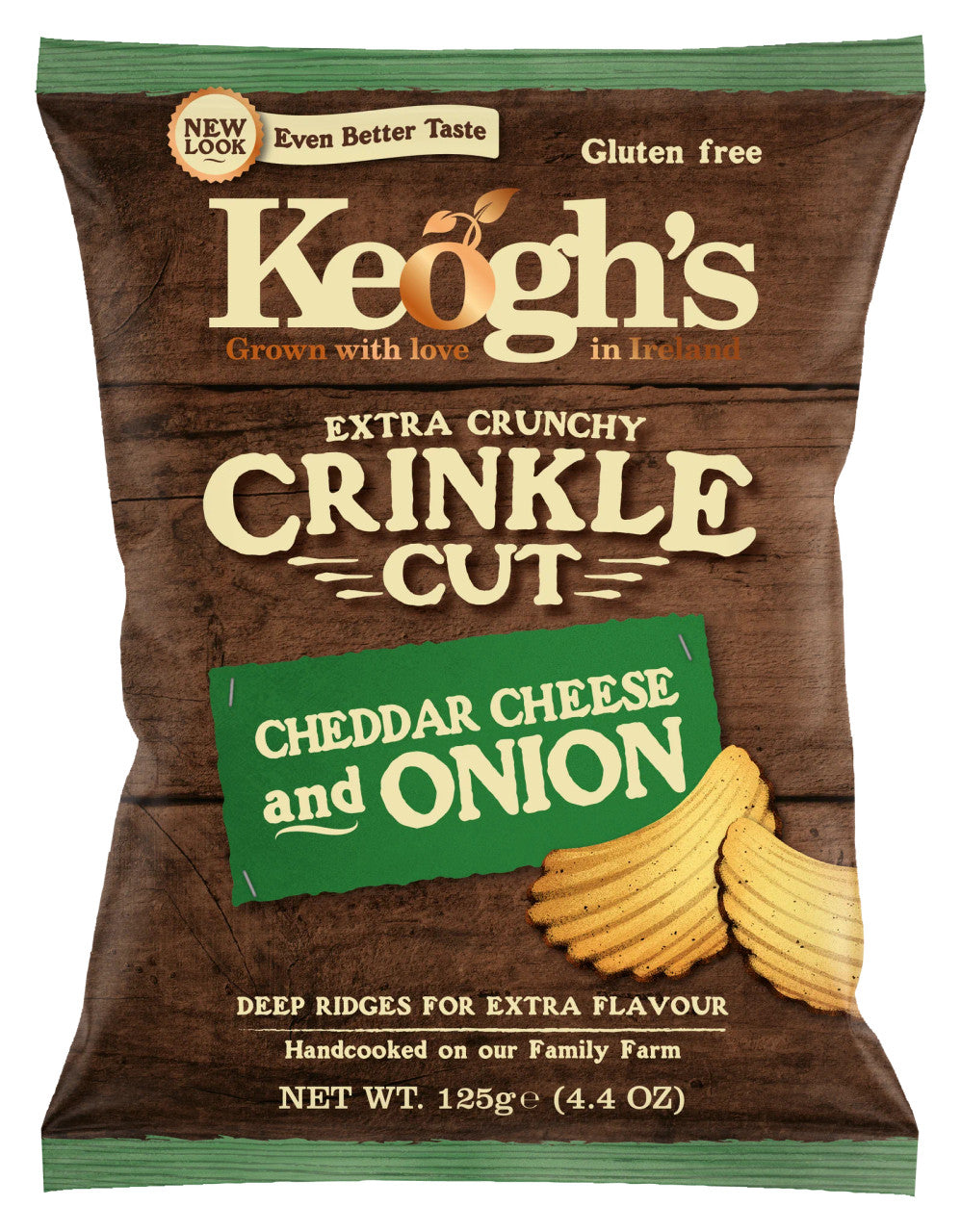 Keogh's Crinkle Cut Cheddar & Onion Crinkle Crisps.