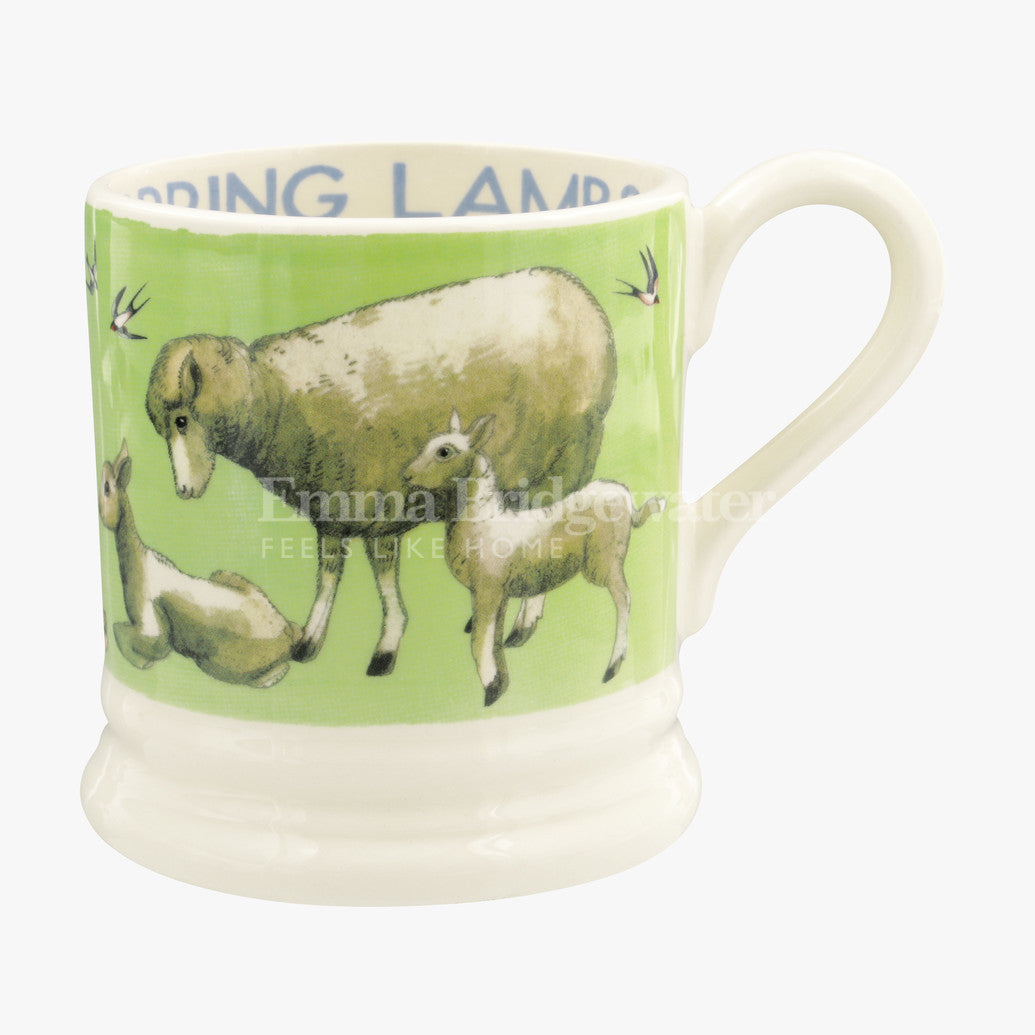 Bright New Morning Spring Lambs 1/2 Pint Mug. Handmade in England.