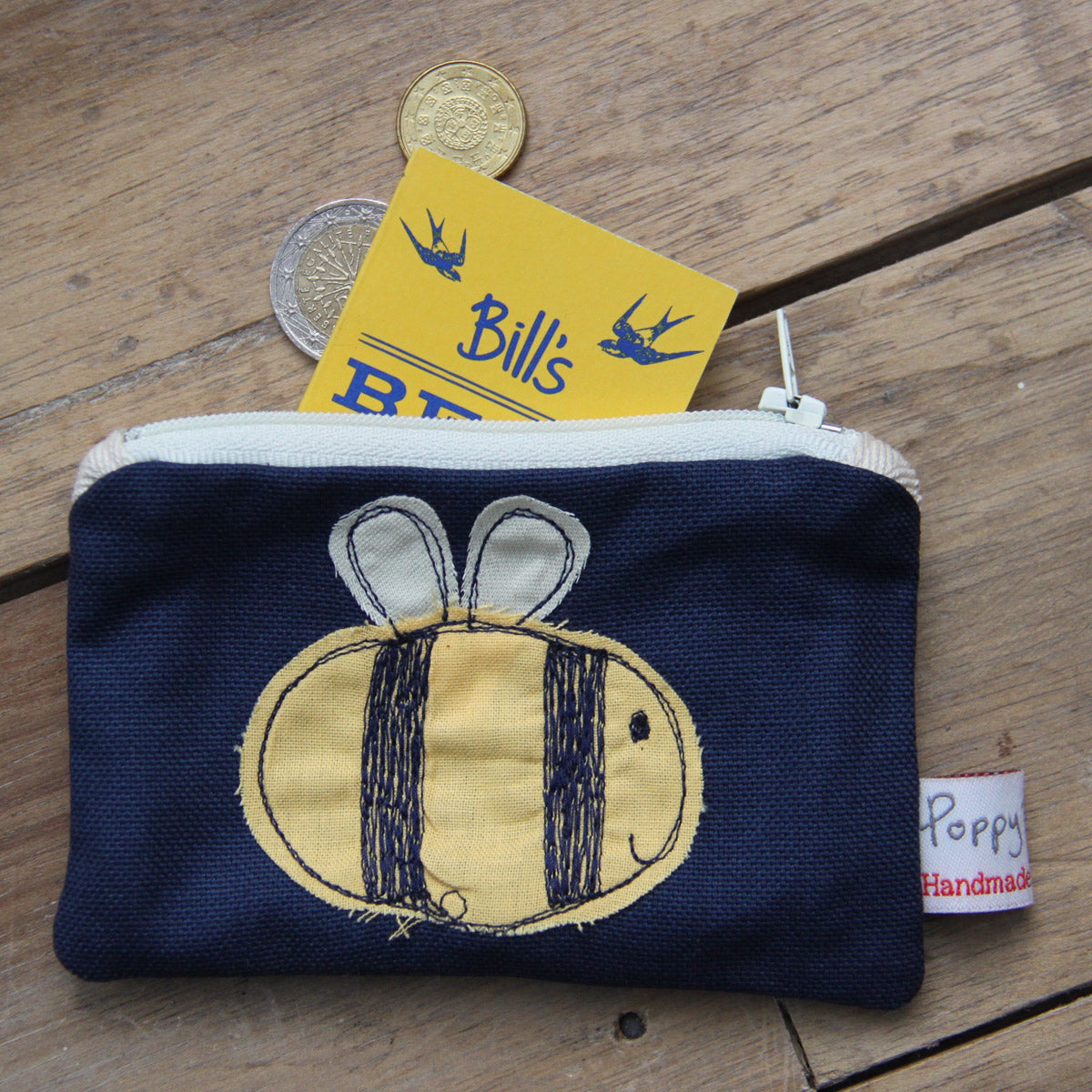 Bees Embroidered Coin Purse by Poppy Treffry.