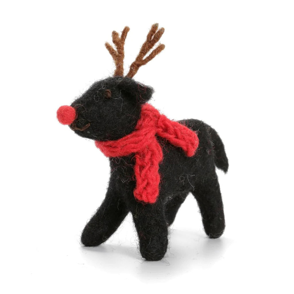 Black Labrador with Antlers Felt Decoration
