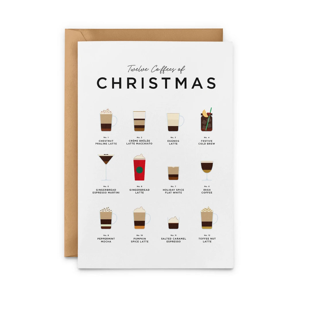 Twelve Coffees of Christmas Card from Everlong Print Co. Made in England