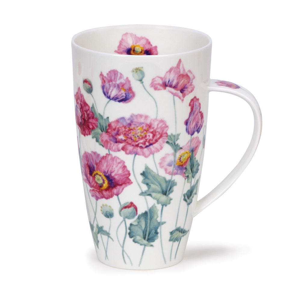 Dunoon Henley Poppies Mug, pink. Made in England.