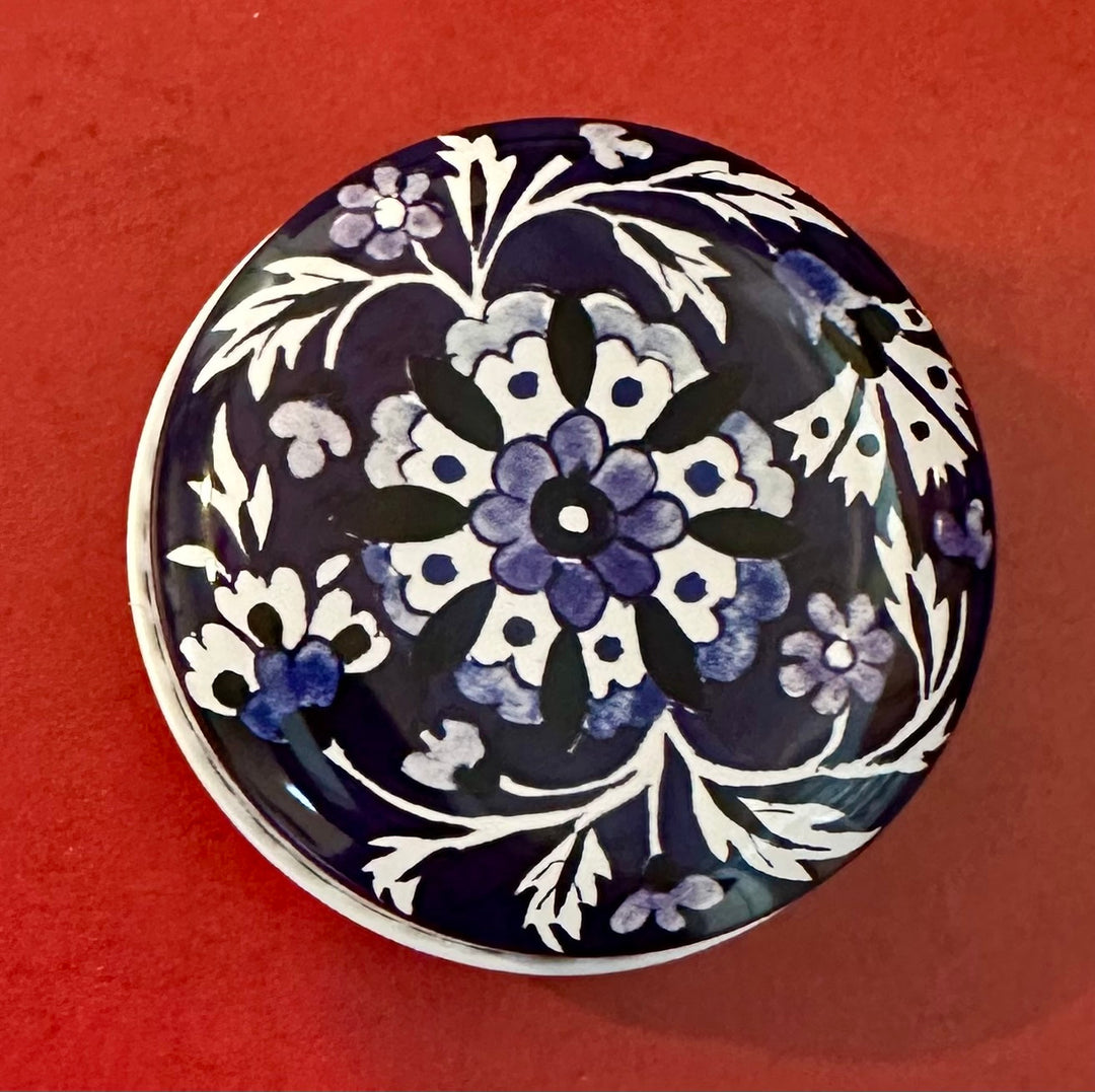 Blue and White mini round tins by Claire Winteringham - Blue Background