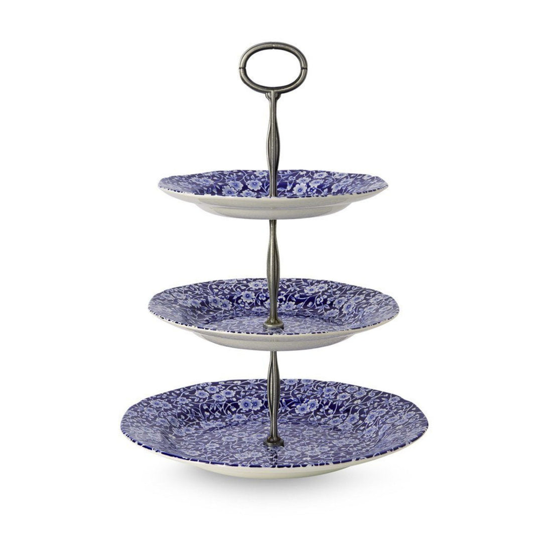 Burleigh Blue Calico 3 Tier Cake Stand. Handmade in England.