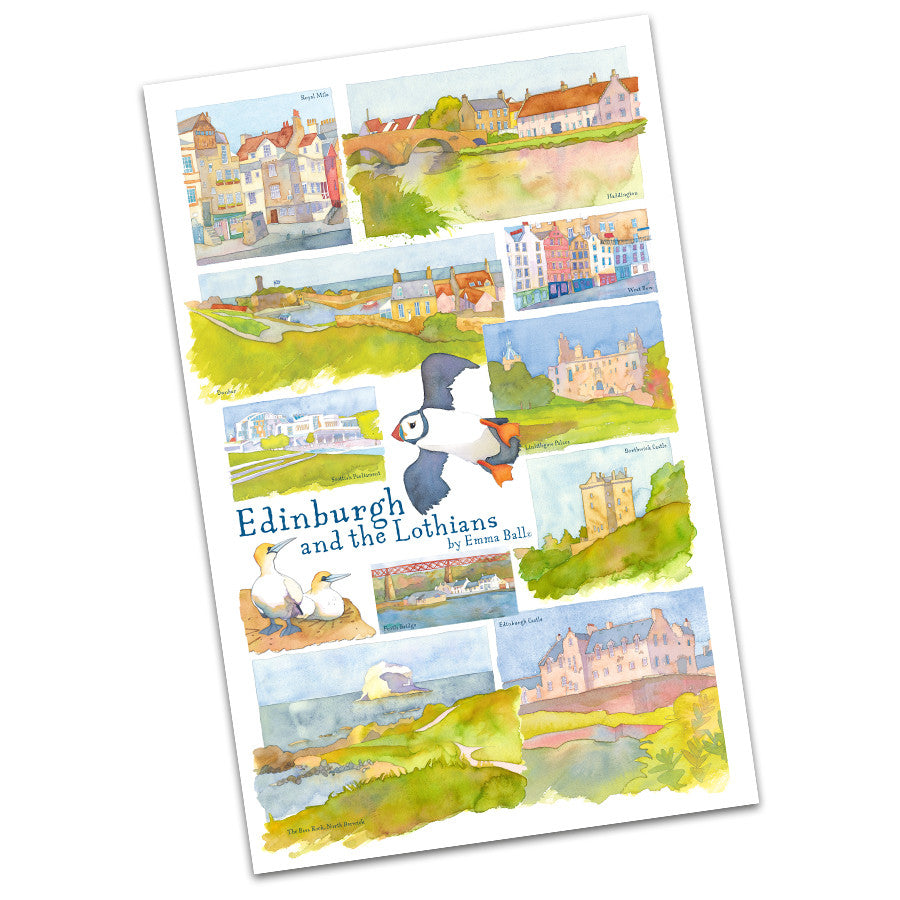 Edinburgh & the Lothians 100% cotton tea towel from Emma Ball.