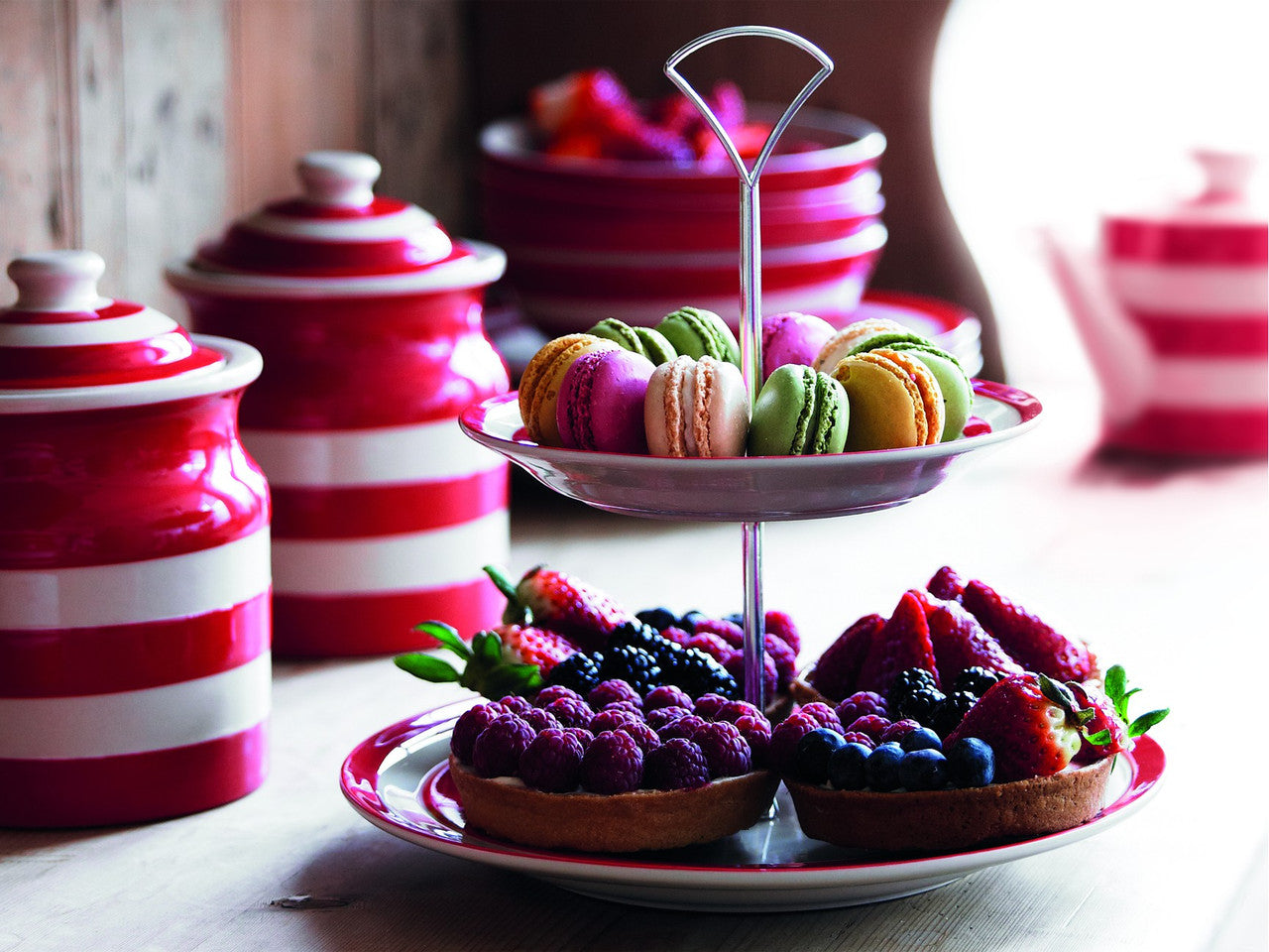 Cornishware Striped Large Storage Jar - Red
