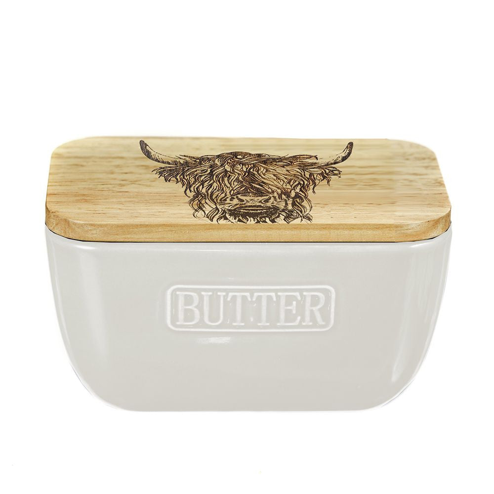 Highland Cow White Butter Dish by Selbrae.