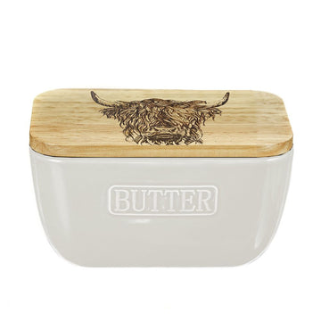 Highland Cow White Butter Dish by Selbrae. Image